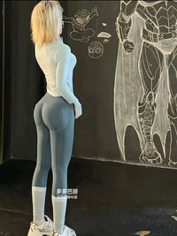 Women's High-Waisted Seamless Knit Peach Butt Lifting Yoga Leggings Running Training Pants