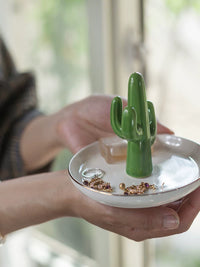 Nordic Style Ceramic Cactus Jewelry Holder Ring Dish for Dresser and Desktop Decor