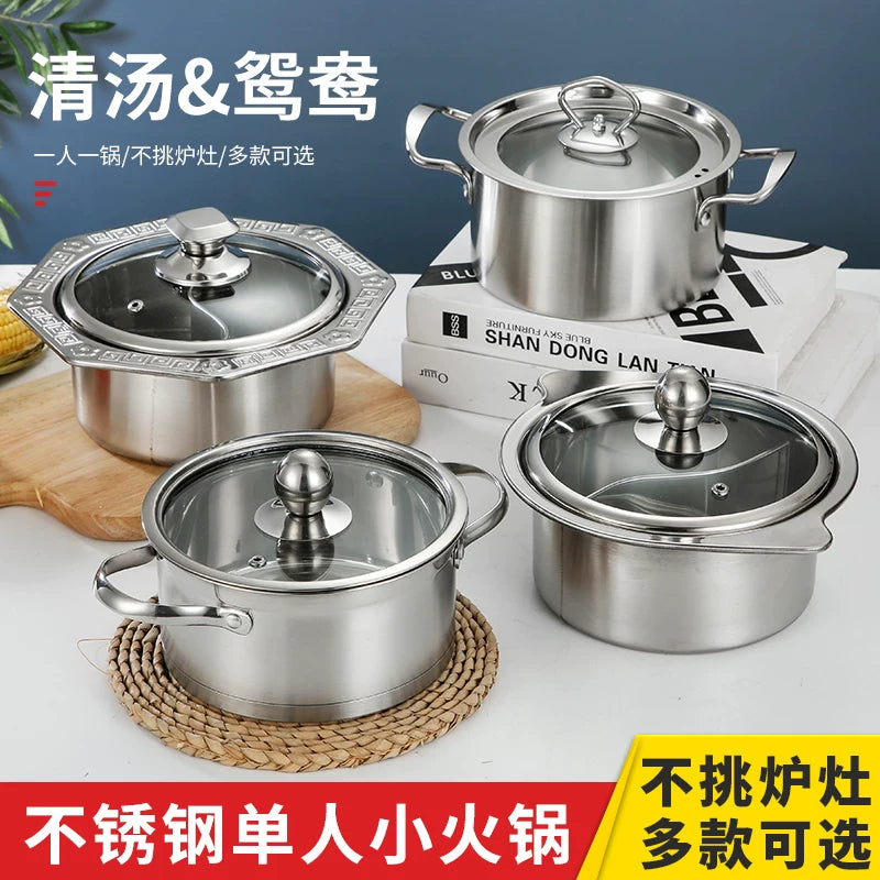 Stainless Steel Individual Hot Pot with Lid for Induction Cooktop