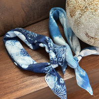 Indigo Tie-Dye Cotton Linen Blend Scarf for Women - Lightweight Neck, Head, or Bag Accessory