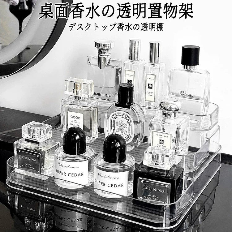 Acrylic 3-Tier Countertop Organizer with Guardrail for Perfume, Cosmetics, and Skincare