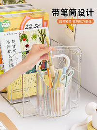 Acrylic Desktop Bookends and Organizer with Pen Holder for Office and Dorm