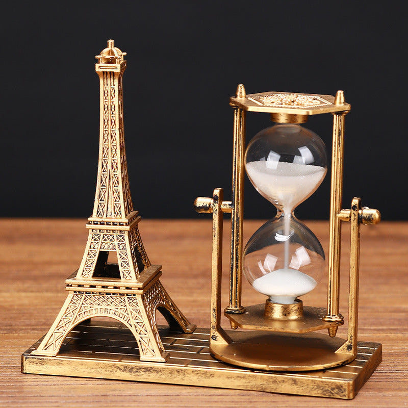 Creative Retro Eiffel Tower Hourglass Desktop Ornament for Students and Office Decor