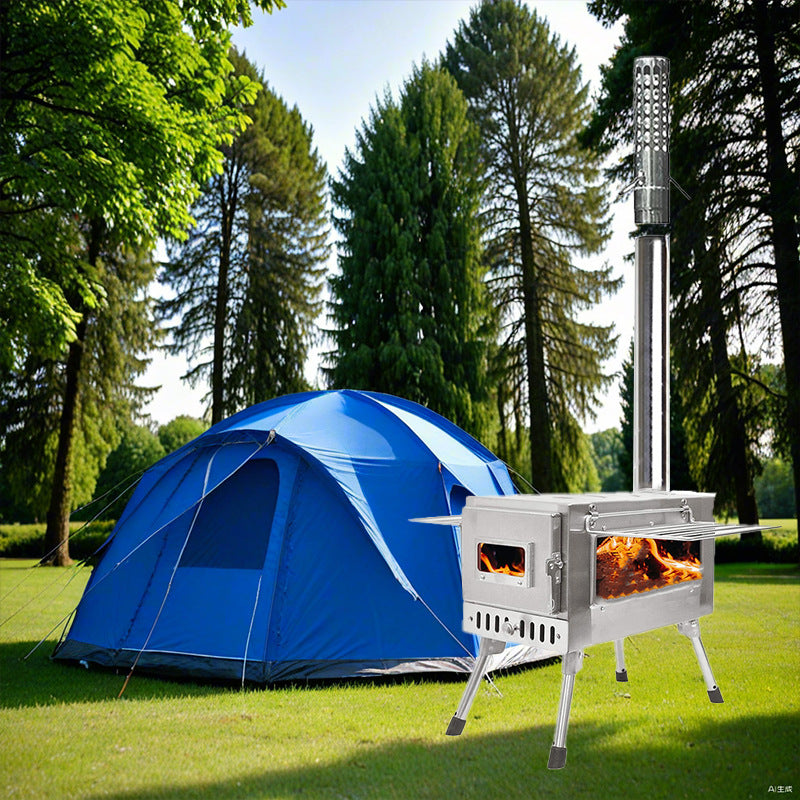 Camping Wood Stove with Adjustable Chimney, Stainless Steel High-Temperature Tent Heater