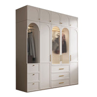 Nordic Style Solid Wood Wardrobe with Glass Doors, Integrated Desk, Storage Cabinet for Small Apartments and Rental Rooms