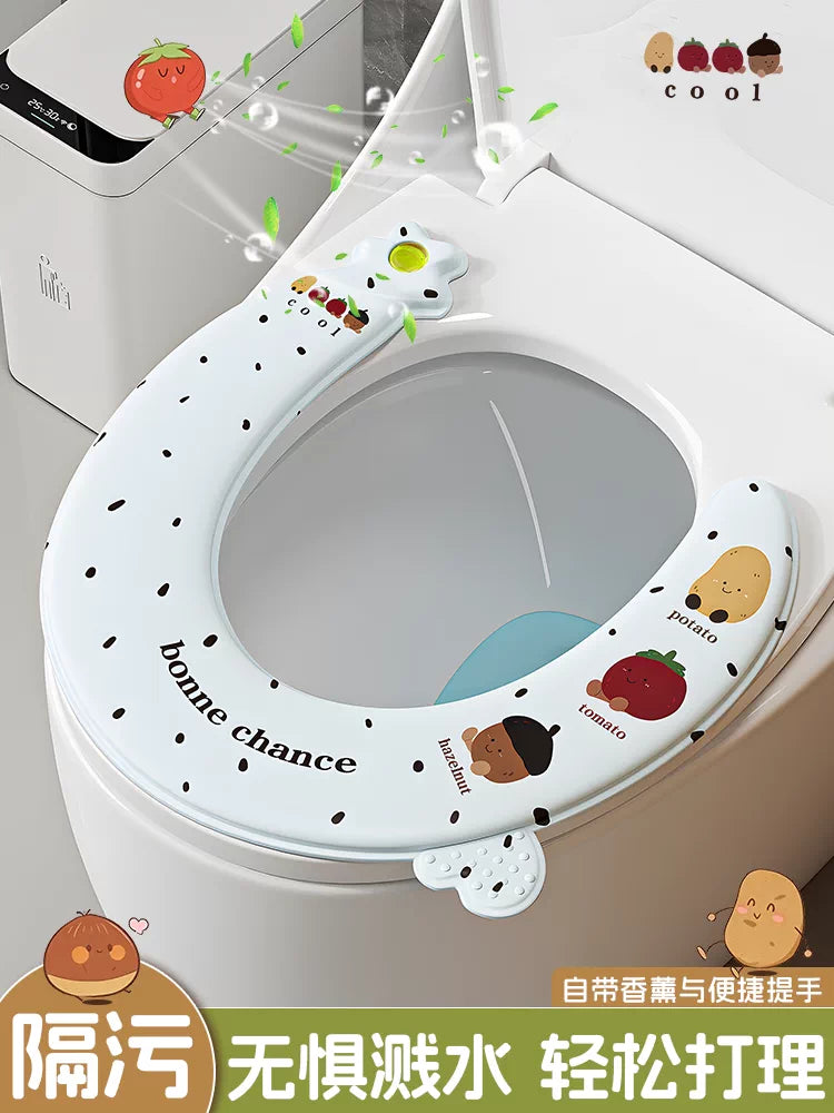All-Season Waterproof Adhesive Toilet Seat Cover, No-Wash EVA Aromatherapy Toilet Sticker, Non-Fading