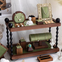 Vintage Green Velvet Jewelry Display Stand Multi-layer Storage for Bracelets Rings Necklaces