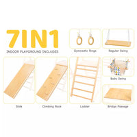 Kids Indoor Wooden Climbing Frame with Slide & Swing, Foldable Pine Wood Activity Center