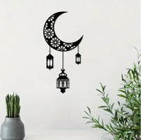 Creative Metal Moon Lantern Wall Hanging Decor for Living Room Bedroom