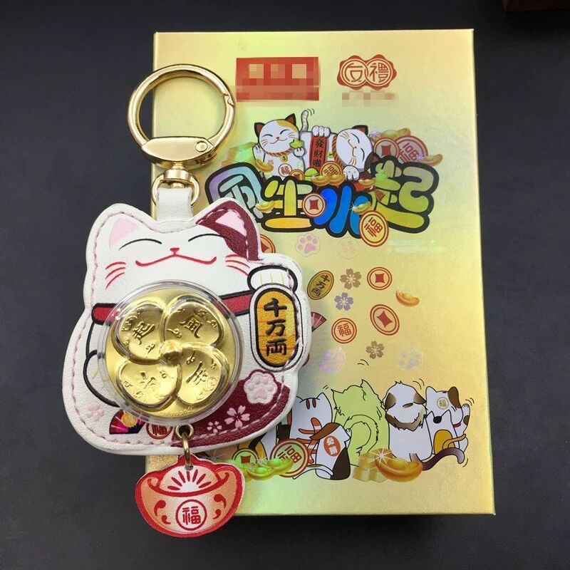 Lucky Cat Gold Foil Keychain Charm for Bags, Home, Car - Feng Shui Amulet Gift
