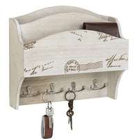 Nordic Retro Wooden Wall-Mounted Entryway Organizer with Hooks and Photo Display Shelf