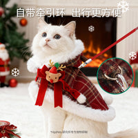 Christmas Plaid Pet Cloak with Leash Ring - Warm Winter Cat & Dog Apparel