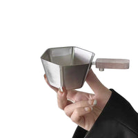 Hexagonal Stainless Steel Espresso Measuring Cup with Wooden Handle, 150ml