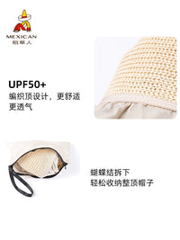 Women's Straw Sun Hat with UV Protection and Wide Brim, Foldable Fisherman Style