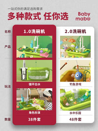 Kids Play Kitchen Sink Toy with Running Water, Dishwasher Pretend Play Set for Toddlers
