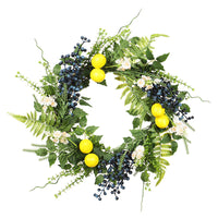 Artificial Lemon Blueberry Eucalyptus Wreath for Front Door Decor