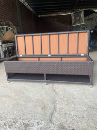 Outdoor Rattan Woven Storage Bench with Waterproof Sunscreen for Patio Balcony Entryway