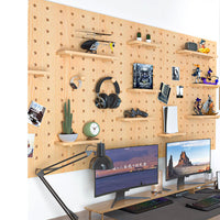 Solid Wood Pegboard Wall Organizer Shelf with Hooks