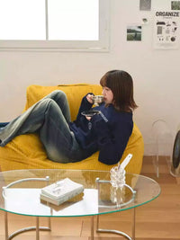Lazy Sofa Recliner with Footrest, Single Tatami Bean Bag Chair for Bedroom Balcony Reading