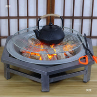Vintage Cast Iron Fire Pit for Indoor/Outdoor Heating, BBQ, and Tea Boiling