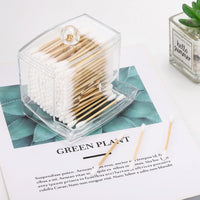 Clear PS Cotton Swab and Pad Organizer with Bamboo Lid