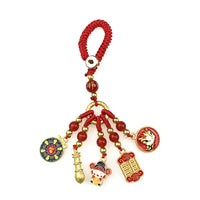 Chinese Style Enamel Peanut Gourd Keychain Pendant for Couples, Ancient Gold Sand Copper
