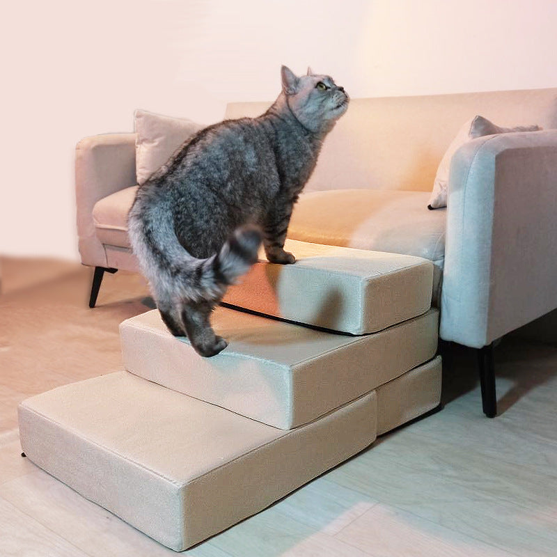Foldable 3-Step Pet Stairs with Removable Cover for Small Dogs