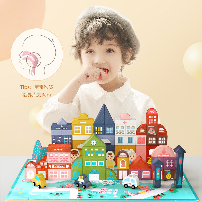 Large Particle Wooden Building Blocks for Toddlers and Kids, Educational Construction Toy