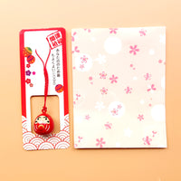 Japanese Daruma Amulet Bell Charm Set with Lucky Cat and Water Koto Sound