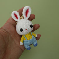 Handmade Crocheted Bunny Doll with Overalls - Knitted Rabbit Ornament for Baby Moms