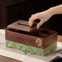Luxury New Chinese Style Solid Wood Tissue Box for Living Room Coffee Table, Creative Remote Control Storage Box
