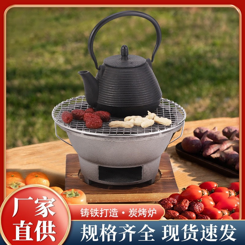 Portable Cast Iron Charcoal Grill and Fire Pit for Outdoor BBQ, Tea Ceremony, and Heating