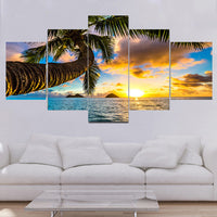 Modern Sunset Seascape Canvas Wall Art Print, 5-Panel Tropical Ocean Decor Painting