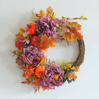 Autumn Peony Pumpkin Wreath Artificial Flower Garland for Home Outdoor Decor