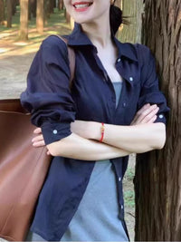 Women's Ice Silk Sun Protection Shirt Thin Loose Casual Linen Blouse