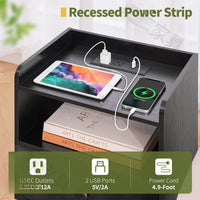 Smart Nightstand with Power Outlet, Modern Bedside Table with Storage
