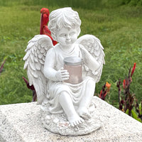 Solar-Powered Cupid Angel Boy/Girl Garden Statue with Lantern