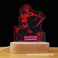 Baseball Star 3D Illusion Night Light with Beechwood Base, USB Powered LED Desk Lamp, Creative Gift for Fans