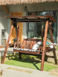 Outdoor Solid Wood Swing Chair with Canopy for Patio Garden