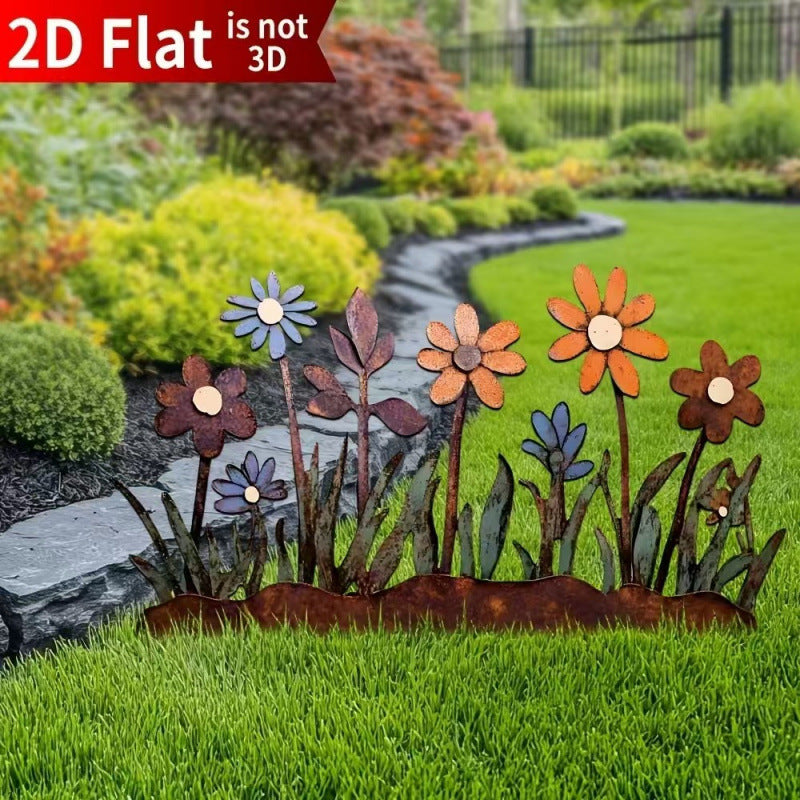Vintage Rusty Metal Flower Garden Stake Decor for Outdoor Yard and Patio