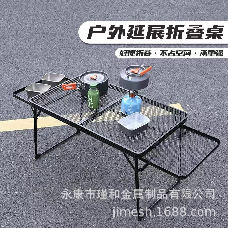 Portable Outdoor Camping Folding Table with Adjustable Storage Rack, Aluminum Alloy Picnic Table