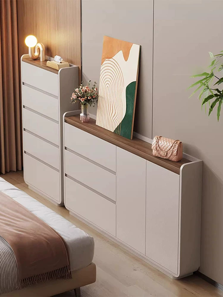 Italian Style Ultra-Thin Chest of Drawers, 20cm Narrow Solid Wood Storage Cabinet for Bedroom