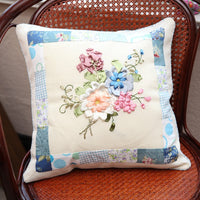DIY Ribbon Embroidery Pillow Cover Kit for Beginners - European Style Floral Design