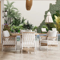 Outdoor Patio Rattan Woven Dining Set with Aluminum Alloy Frame for Garden Villa Hotel Restaurant