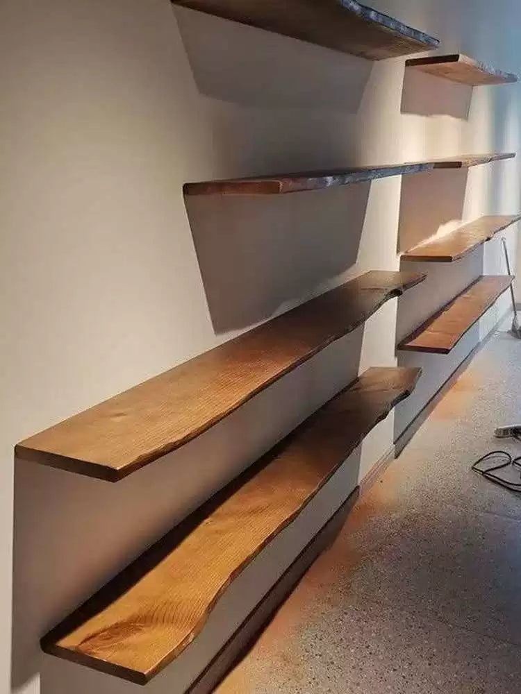Solid Wood Floating Wall Shelf for Display and Storage, Natural Wood Finish