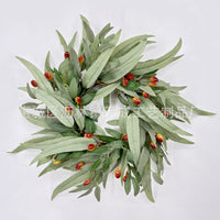 Spring Artificial Green Grass Wreath with Lemon & Olive Branches, Front Door Hanging Decoration for Home Decor