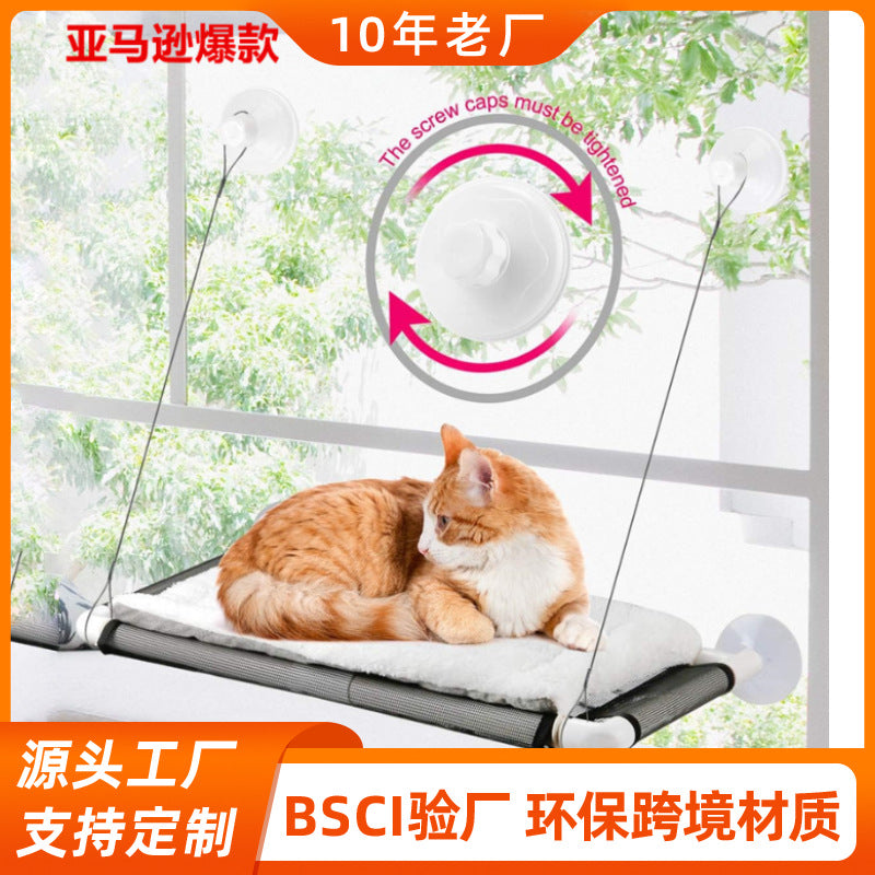 Suction Cup Cat Hammock Window Perch - No-Drill Transparent Cat Bed with Sisal Rope for Pets