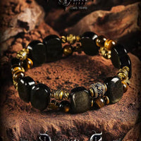 Men's Gold Obsidian and Tiger Eye Beaded Bracelet