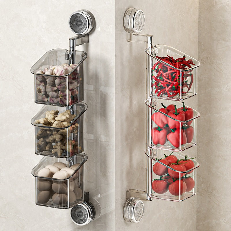 Suction Cup Wall-Mounted Storage Rack for Kitchen and Bathroom, Rotatable Organizer for Spices, Cosmetics, and Toiletries