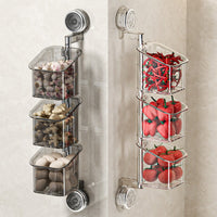 Suction Cup Wall-Mounted Storage Rack for Kitchen and Bathroom, Rotatable Organizer for Spices, Cosmetics, and Toiletries